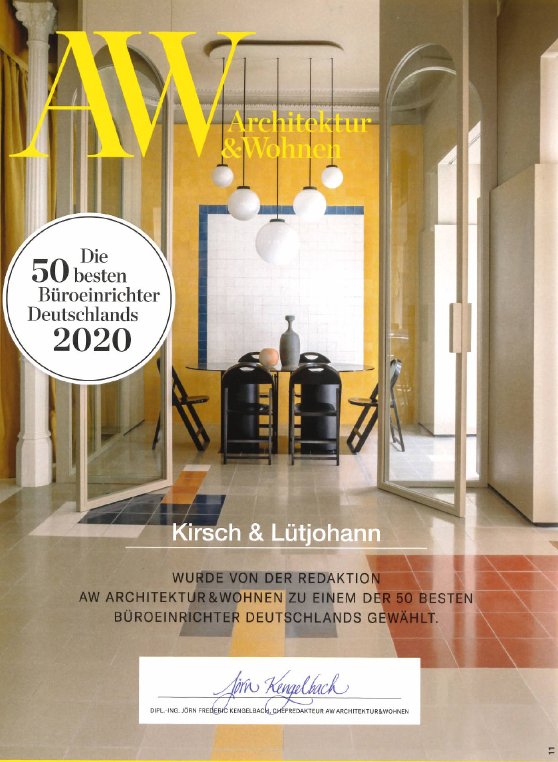 Architektur & Wohnen - Die 50 besten Büroeinrichter Deutschlands 2020 - Auszeichnung für Kirsch & Lütjohann