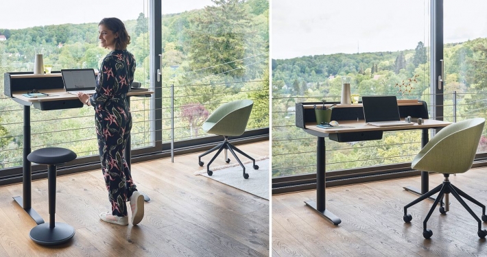 Homeoffice Einrichtung Beispiel mit Sedus sedesk home elektronisch höhenverstellbarer Schreibtisch